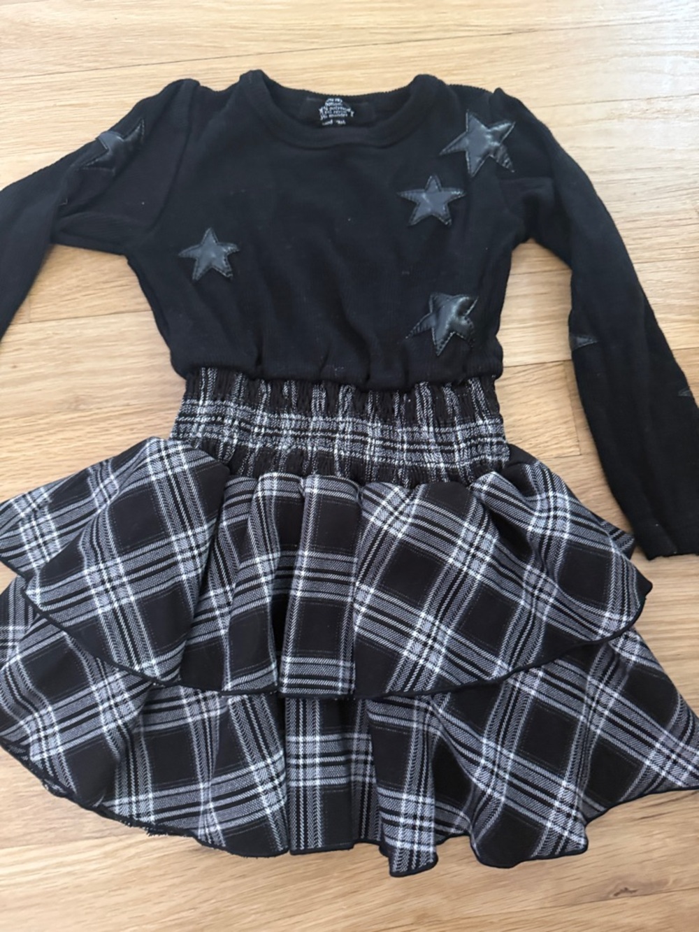 Flowers by Zoe Black Star Top with Black & White Plaid Ruffled Skirt Size 2T